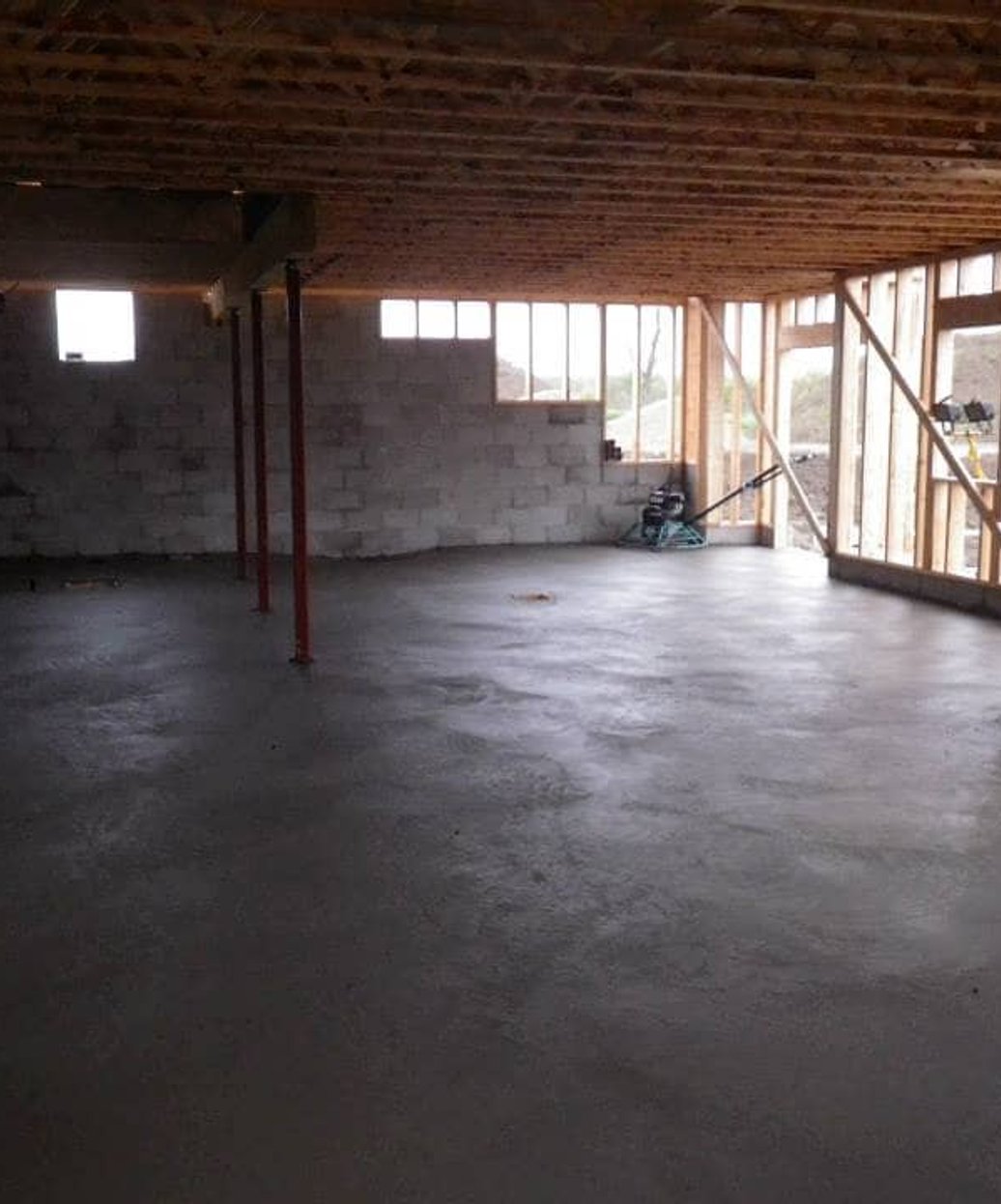 Concrete slab with rebar reinforcement for basement floor